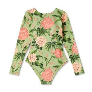 Agua Bendita Peony Print Swimsuit in olive/blush